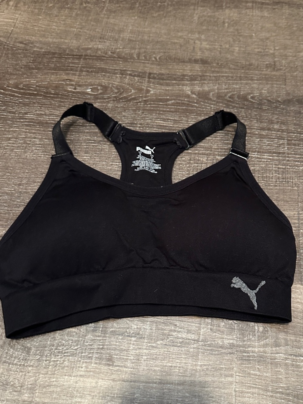 Puma Black Seamless Racerback Sports Bra with Logo